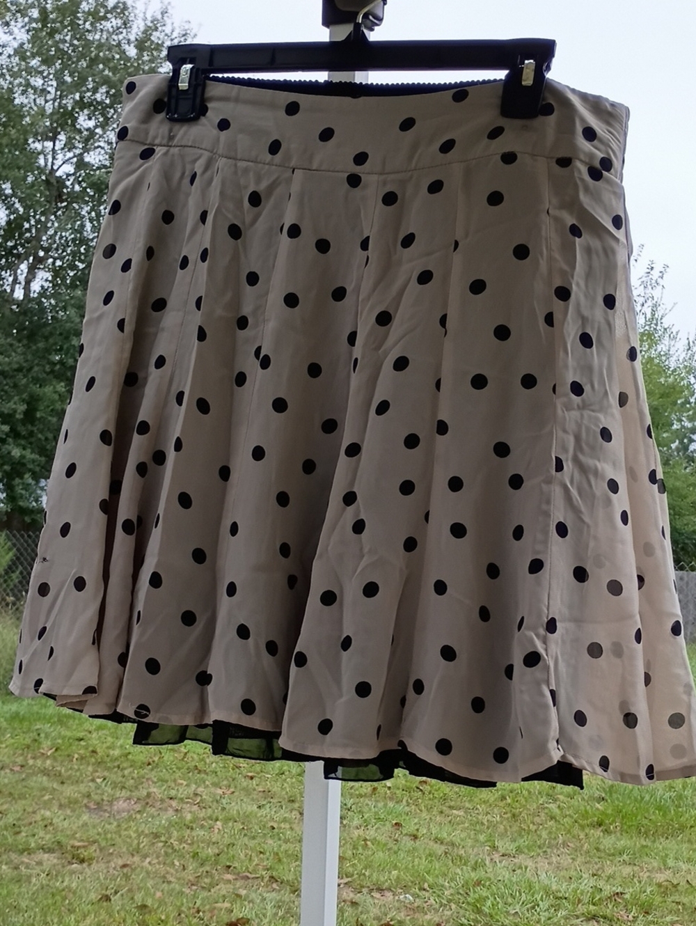 Maurices Beige Skater Skirt with Black Polka Dots